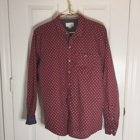 Craft +Flow Mens Button Down Collar Shirt Burgundy/White Geo Print, Design Cuff - Picture 1 of 12